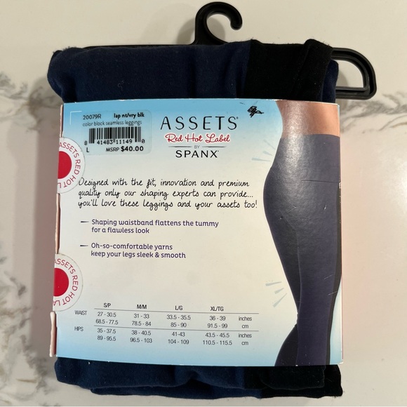 NWT SPANX Assets Red Hot Label Colorblock Seamless Leggings Navy Blu Black L - Picture 4 of 6